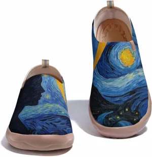 Women's Slip-on Casual Loafers, Fashionable Painted Travel Shoes/Starry Sky Series