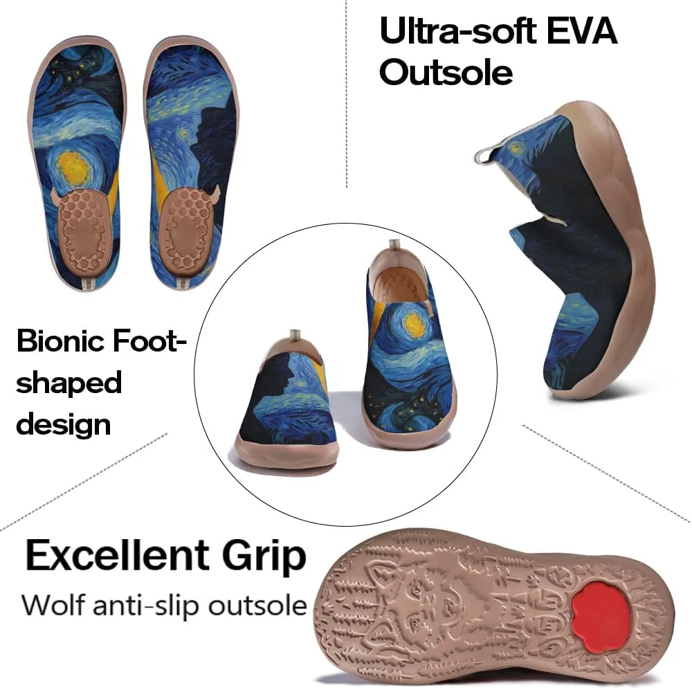 Women's Slip-on Casual Loafers, Fashionable Painted Travel Shoes/Starry Sky Series