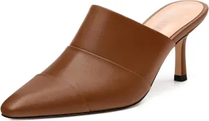 Women's Square Closed Toe Heeled Sandals, Ruched Mid Stiletto Heels, Fashion Comfort Daily Working Party Slide Sandals for Women