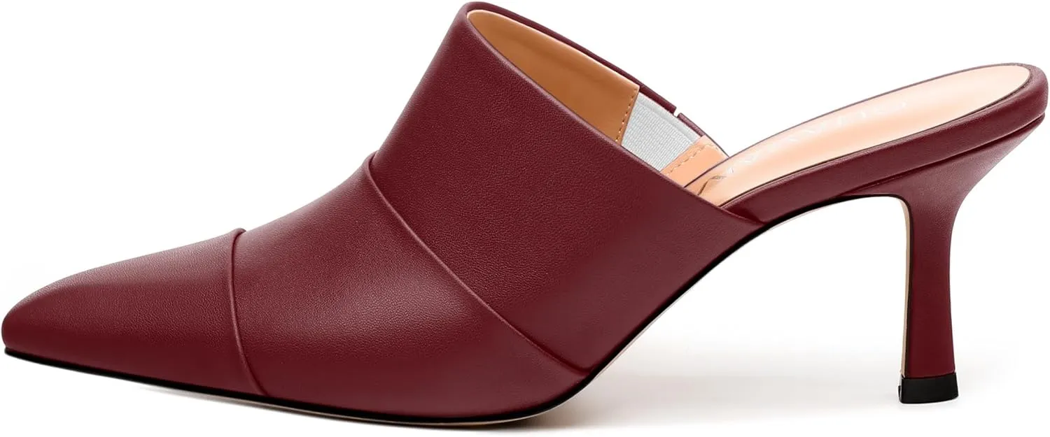Women's Square Closed Toe Heeled Sandals, Ruched Mid Stiletto Heels, Fashion Comfort Daily Working Party Slide Sandals for Women