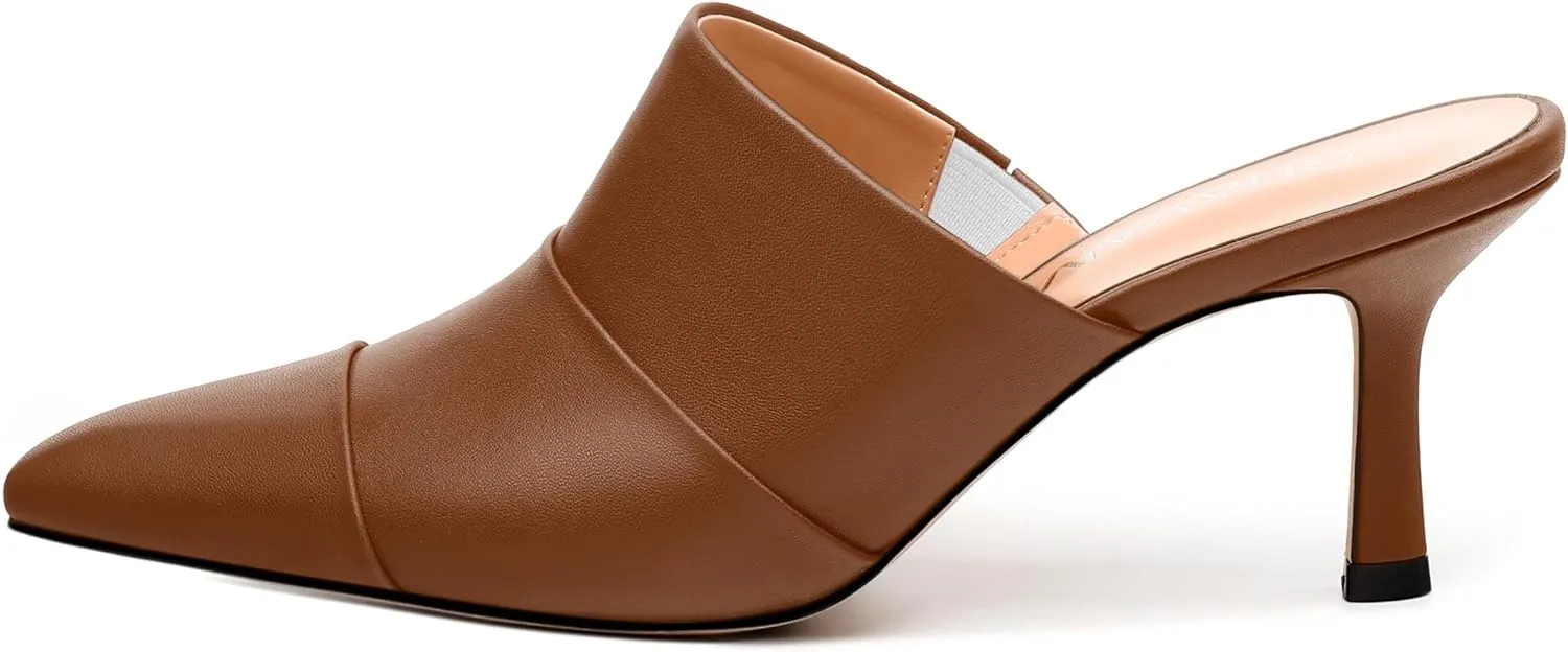 Women's Square Closed Toe Heeled Sandals, Ruched Mid Stiletto Heels, Fashion Comfort Daily Working Party Slide Sandals for Women