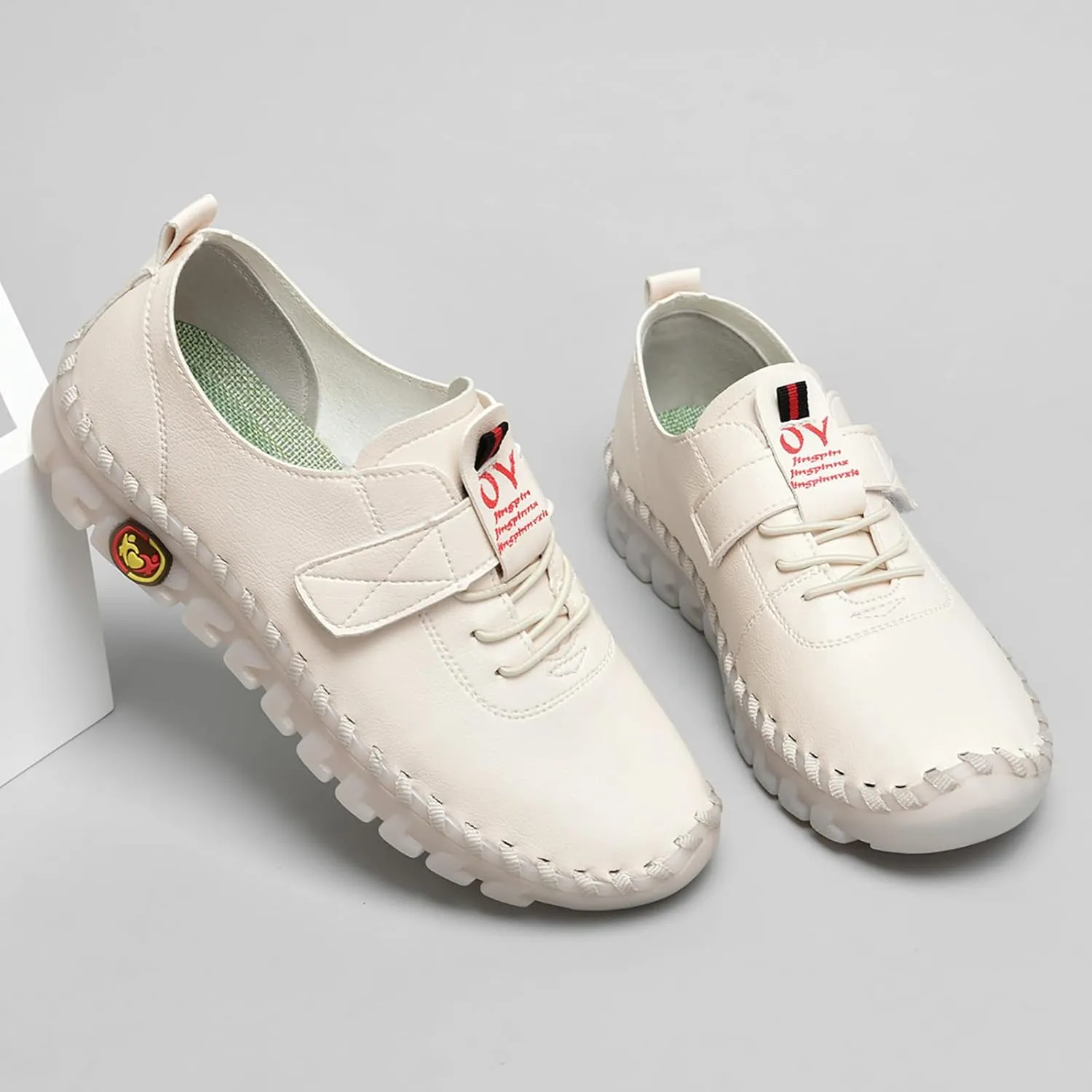 Women's Tendon Soft Sole Casual Orthopedic Shoes Fashion HandSewing Leather Non-Slip Flat Loafers Low-top Outdoor Comfy Breathable Walk Mam Nurse Shoes