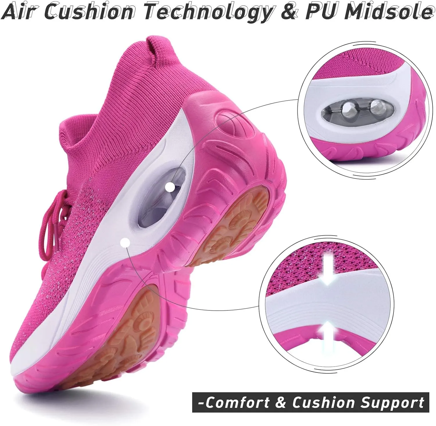 Women's Walking Shoes Sock Sneakers Slip on Mesh Air Cushion Comfortable Wedge Easy Shoes Platform Loafers