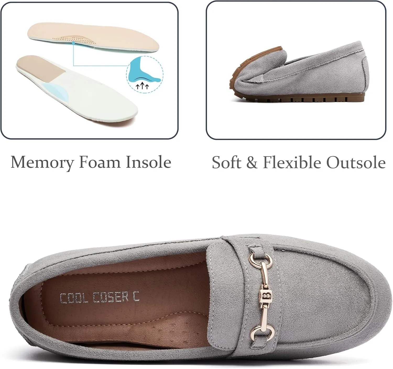 Women's Wide Loafers Casual Slip on Flat Shoes Women's Comfort Penny Loafers with Arch Support Women Dressy Moccasins