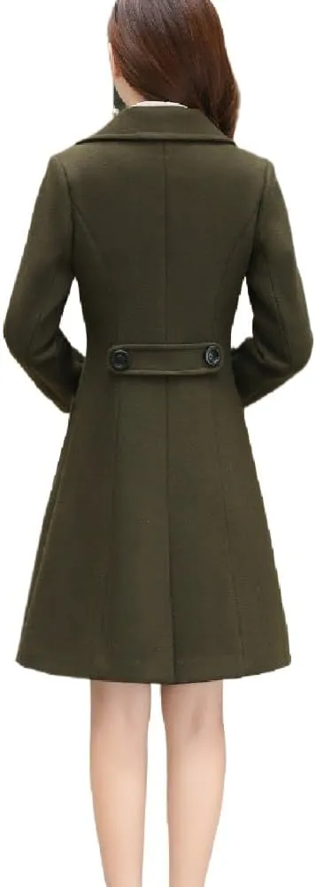 Women's Wool Blend Coat Winter Mid Long Double Breasted Overcoat Lapel Collar Outwear Jacket