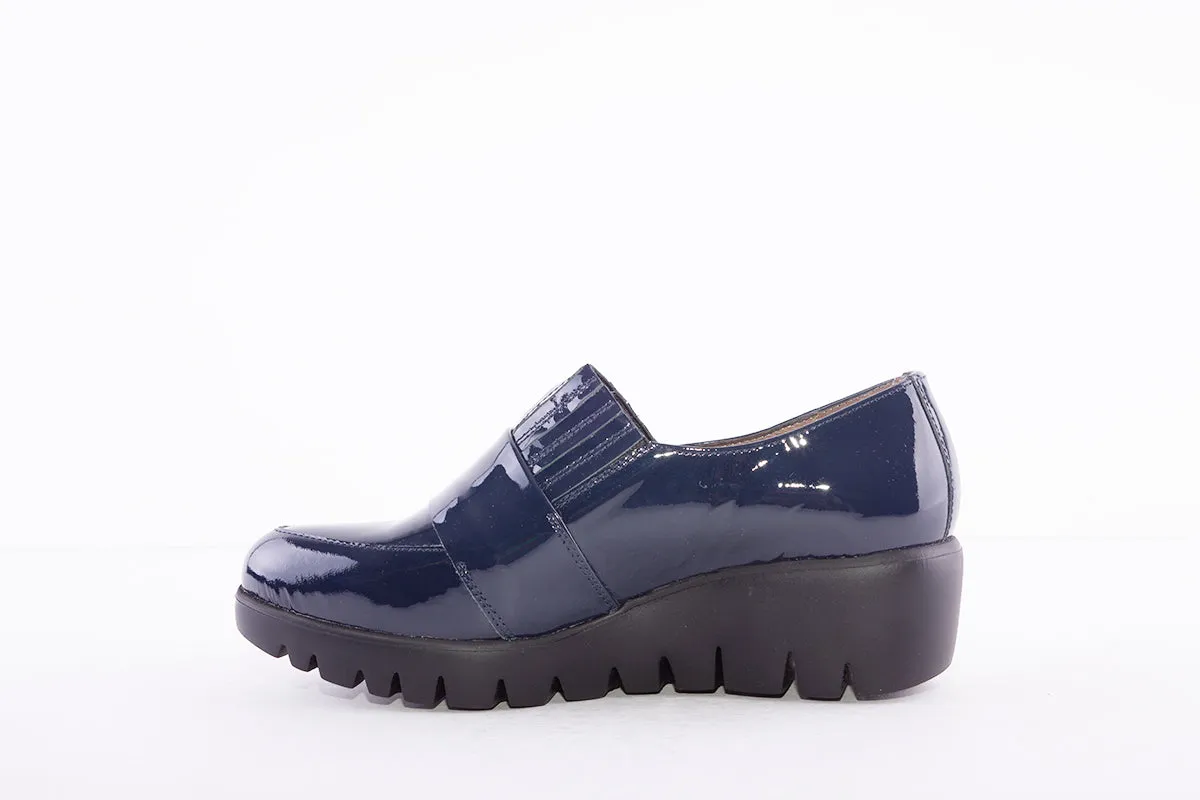 WONDERS - C-3381 SLIP-ON WEDGE SHOE - NAVY PATENT