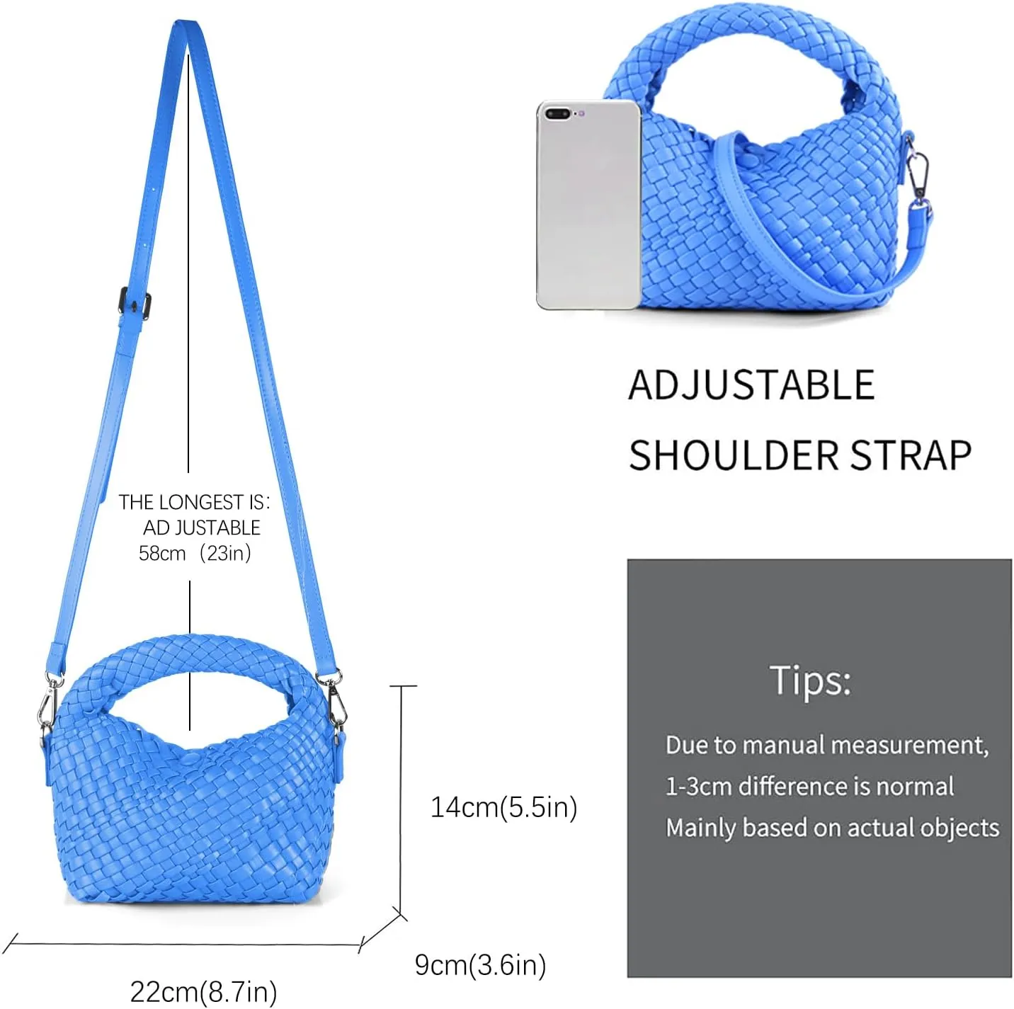 Woven Crossbody Bag Small Tote Cute Purse for Women,Top Handle Handbag Pu Leather Shoulderbag with Detachable Strap