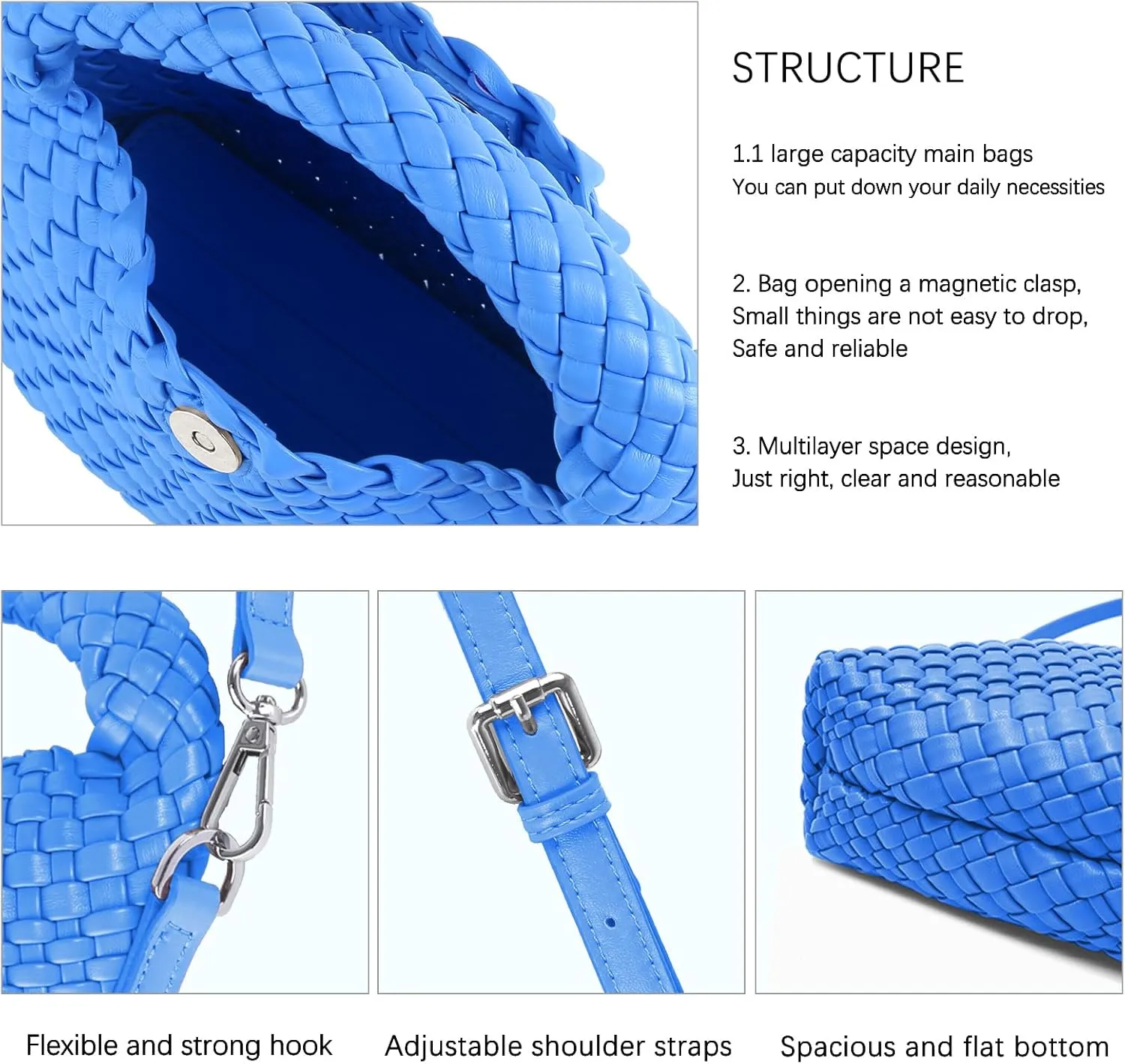 Woven Crossbody Bag Small Tote Cute Purse for Women,Top Handle Handbag Pu Leather Shoulderbag with Detachable Strap