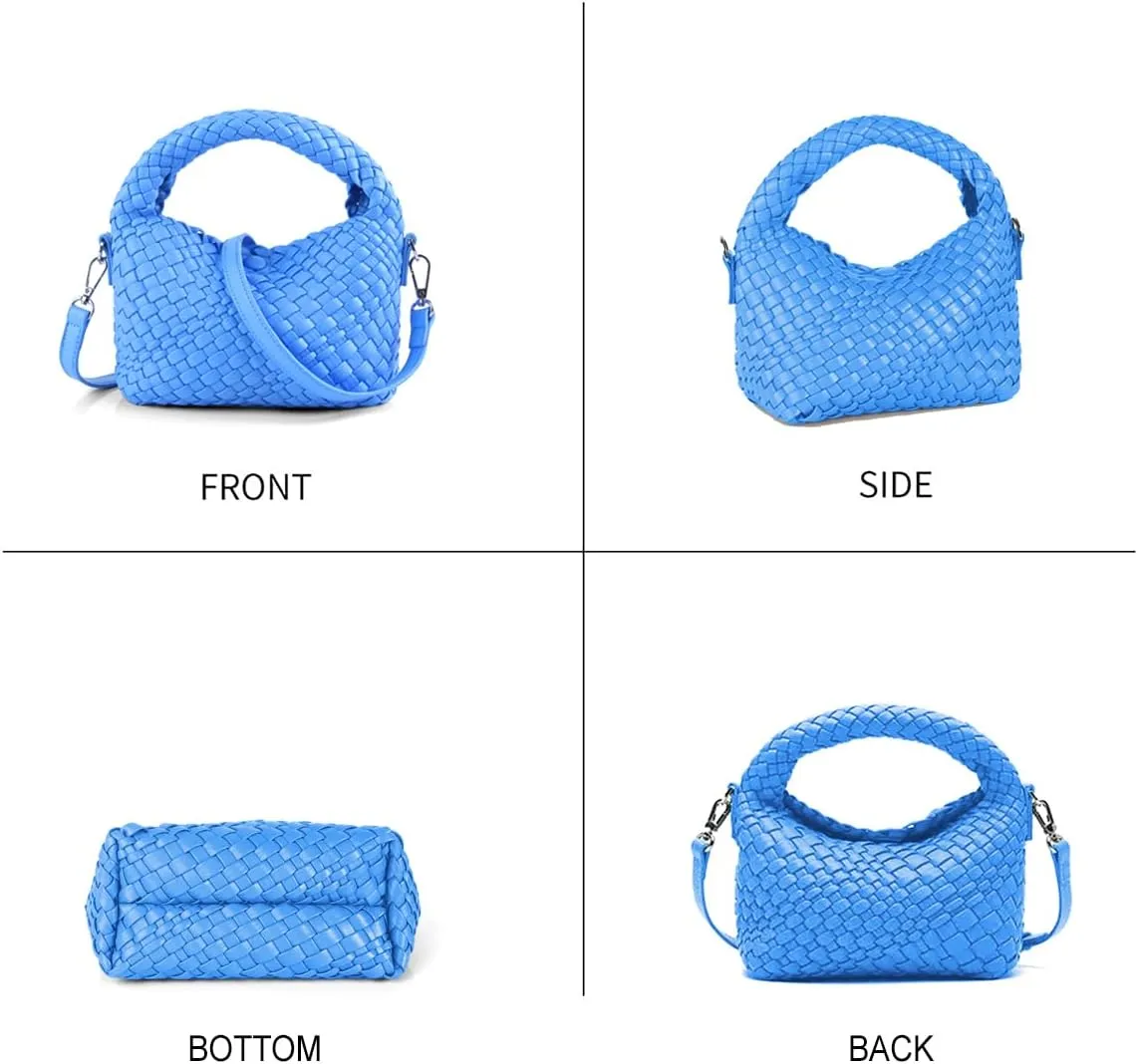 Woven Crossbody Bag Small Tote Cute Purse for Women,Top Handle Handbag Pu Leather Shoulderbag with Detachable Strap