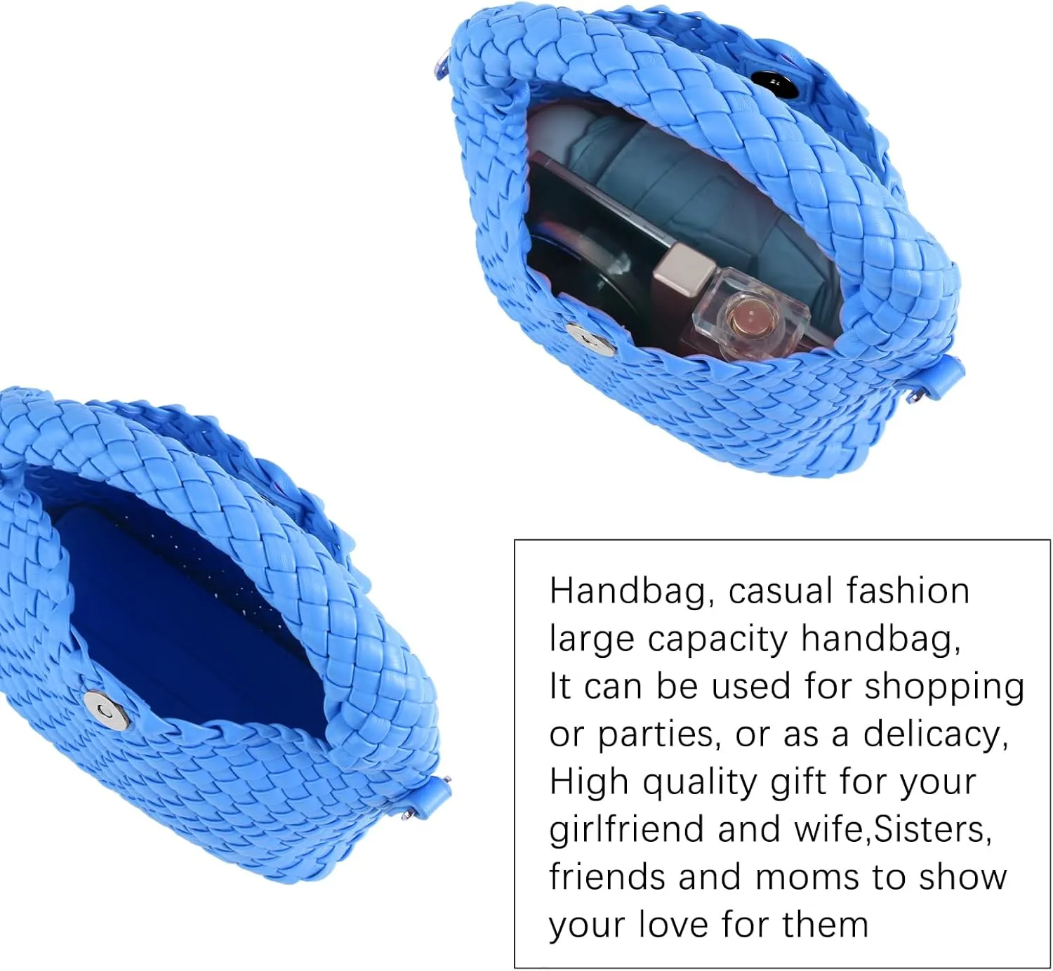 Woven Crossbody Bag Small Tote Cute Purse for Women,Top Handle Handbag Pu Leather Shoulderbag with Detachable Strap