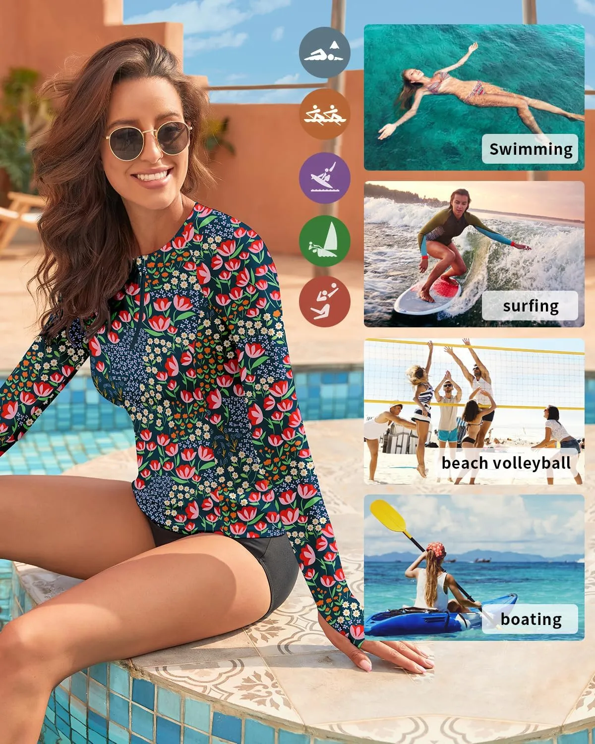 WOWENY Women Rash Guard Long Sleeve Swim Shirts UPF 50 Sun Protection Swimsuit Top Bathing Suit No Bottom