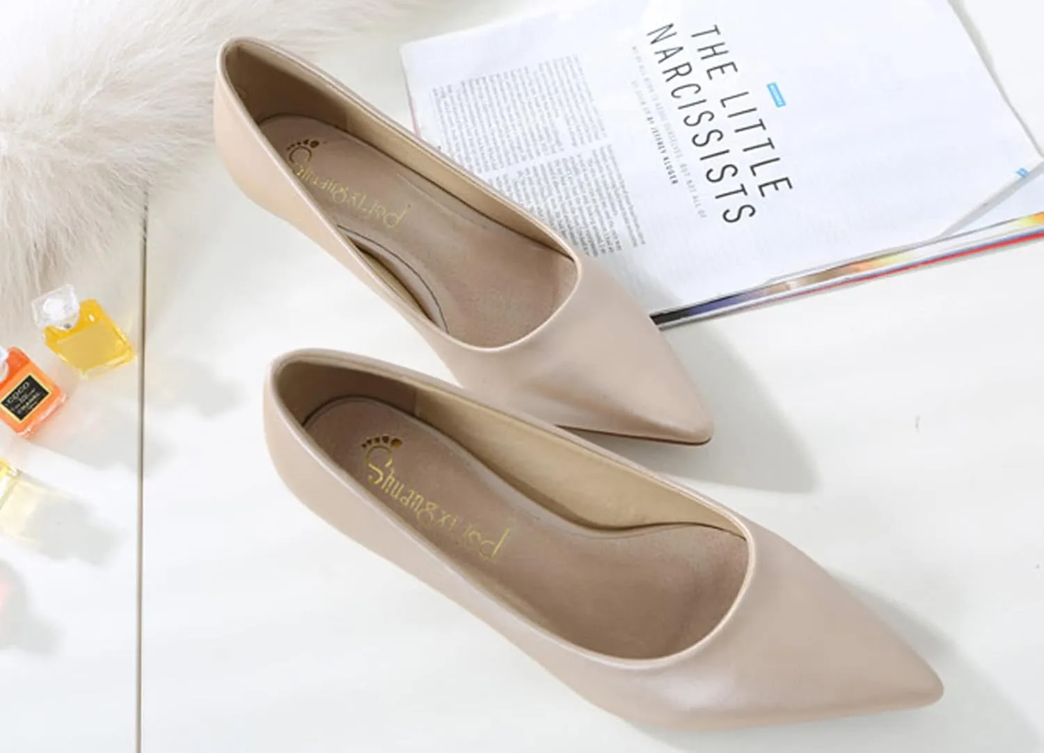 WUIWUIYU Womens Lovely Colors Low Kitten Heel Pointed Toe Dress Work Wedding Pumps Bridal Heeled Shoes