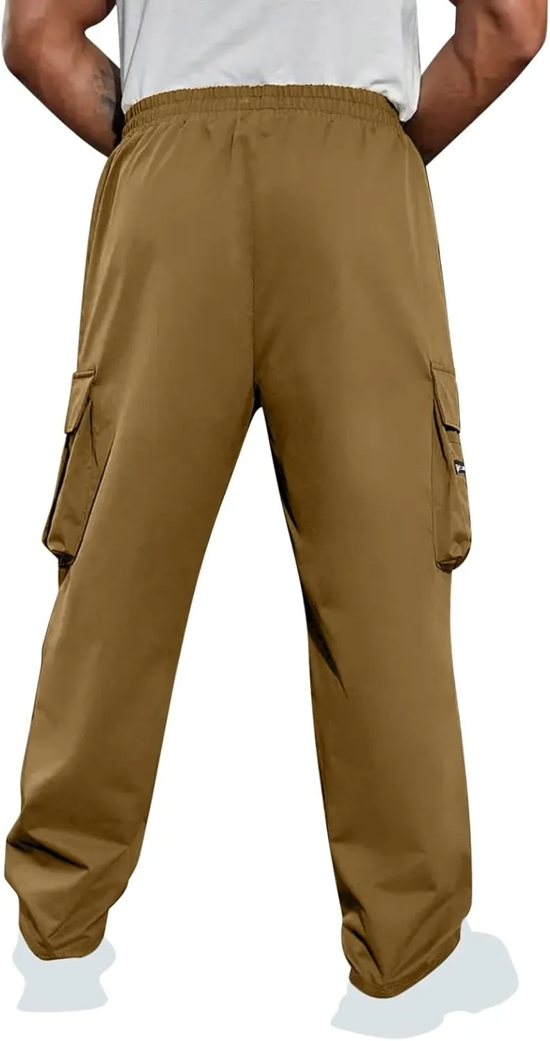 Xiaojmake Men's Casual Elastic Waist Cargo Pant with Zipper Pockets Loose Workout Pants Outdoor Hiking Running Tactical Pant
