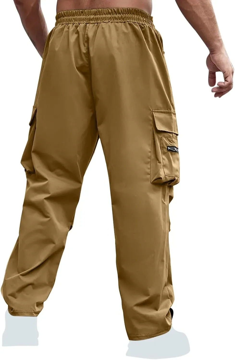 Xiaojmake Men's Casual Elastic Waist Cargo Pant with Zipper Pockets Loose Workout Pants Outdoor Hiking Running Tactical Pant