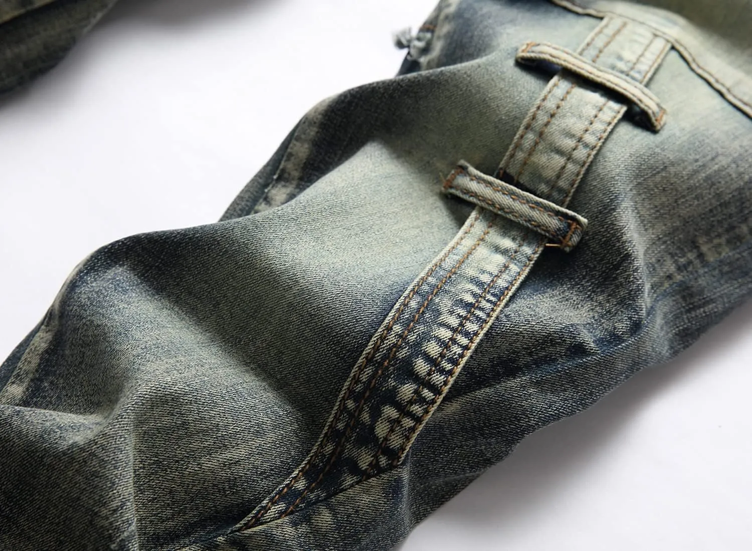 XIMXIMMTIAN Men's Biker Moto Washed Distressed Slim Fit Straight Jeans Denim…