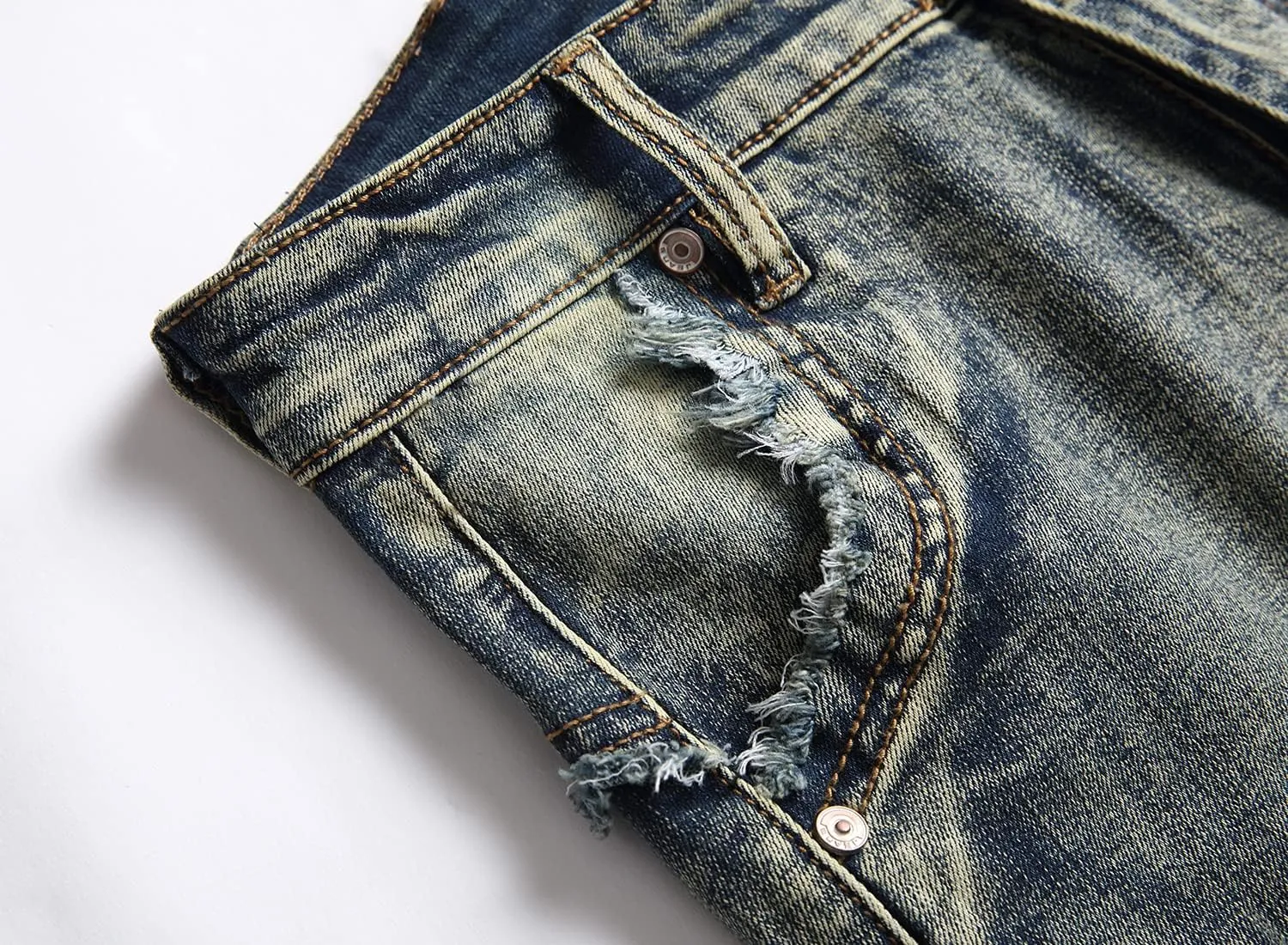 XIMXIMMTIAN Men's Biker Moto Washed Distressed Slim Fit Straight Jeans Denim…
