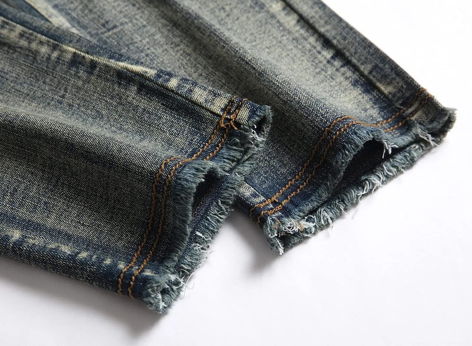 XIMXIMMTIAN Men's Biker Moto Washed Distressed Slim Fit Straight Jeans Denim…