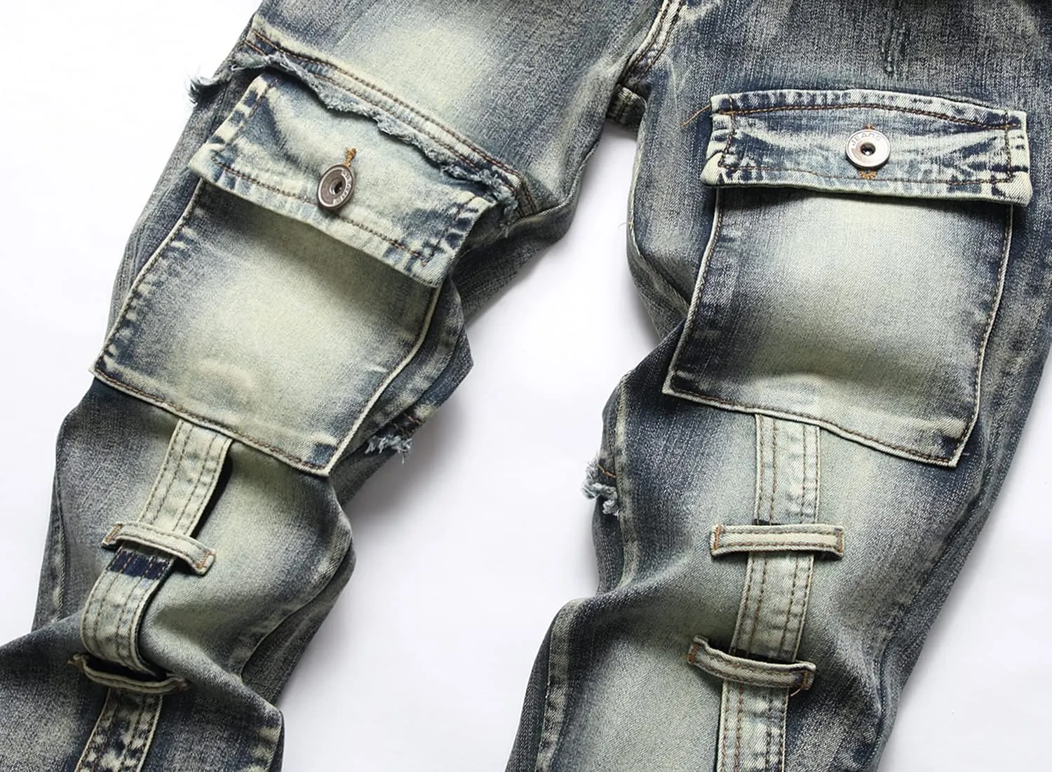XIMXIMMTIAN Men's Biker Moto Washed Distressed Slim Fit Straight Jeans Denim…