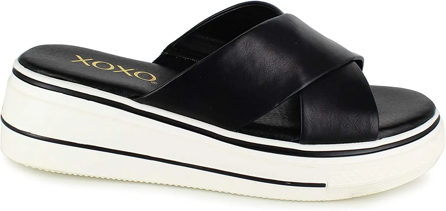 XOXO Women's OLEEN Sandal, Black, 7.5