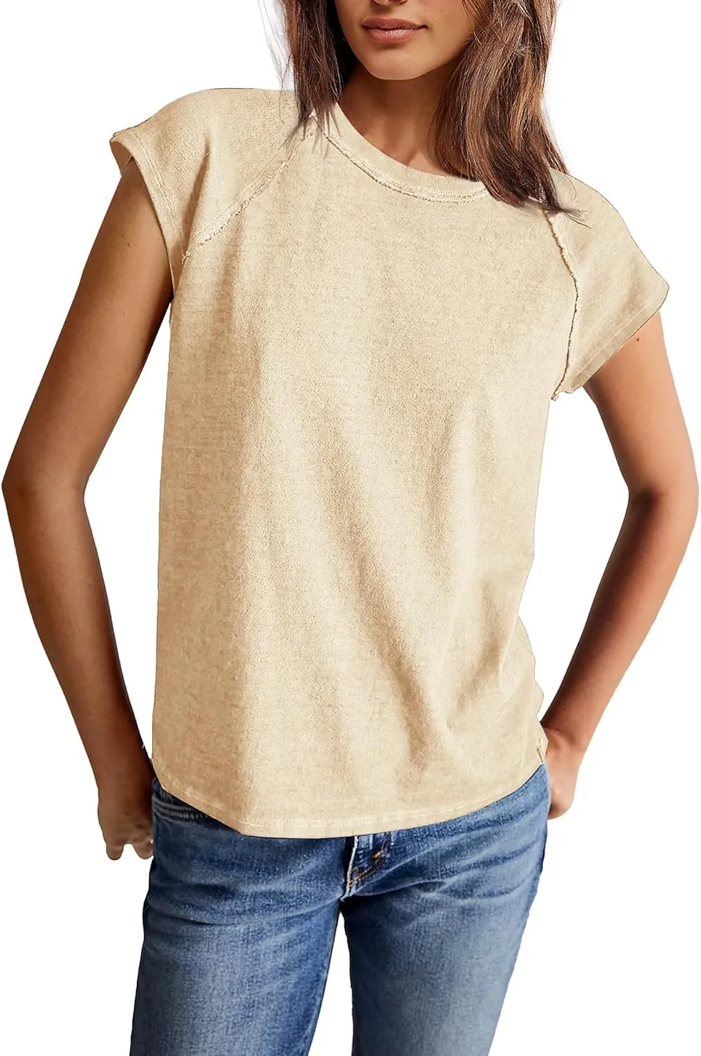 Yanekop Womens Short Sleeve Shirts Crewneck T Shirts Basic Tees Casual Summer Tops Cap Sleeve Tops Trendy Shirts