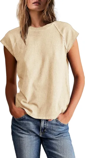 Yanekop Womens Short Sleeve Shirts Crewneck T Shirts Basic Tees Casual Summer Tops Cap Sleeve Tops Trendy Shirts