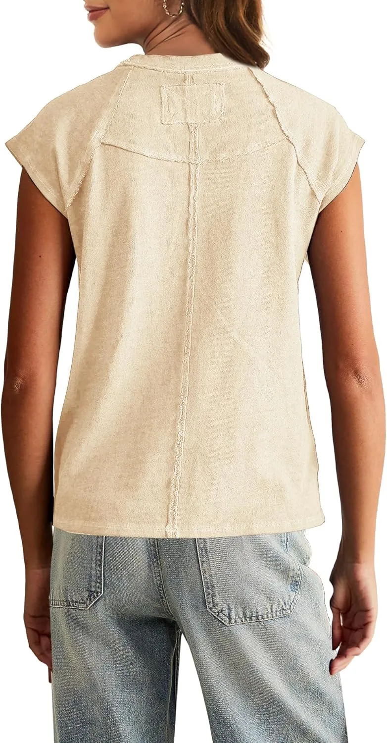 Yanekop Womens Short Sleeve Shirts Crewneck T Shirts Basic Tees Casual Summer Tops Cap Sleeve Tops Trendy Shirts