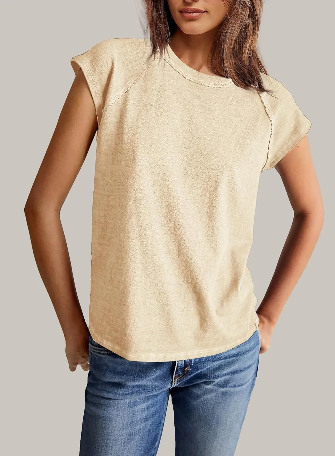 Yanekop Womens Short Sleeve Shirts Crewneck T Shirts Basic Tees Casual Summer Tops Cap Sleeve Tops Trendy Shirts