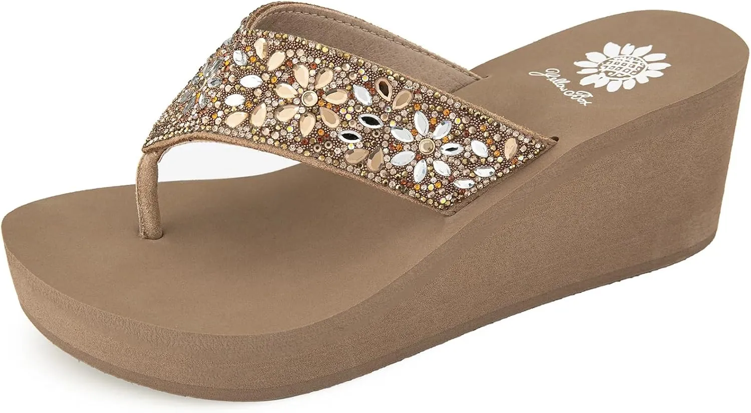 Yellow Box Women's Enola Wedge Sandal, Round Toe, Medium-High 2.5 Inch Heel, 0.75 Inch Platform Comfortable Flip-Flop