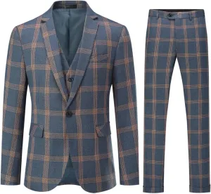 YFFUSHI Men's Plaid Tweed 3 Piece Suit Slim Fit Button Dinner Suit Tuxedo