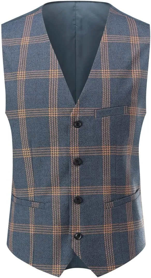 YFFUSHI Men's Plaid Tweed 3 Piece Suit Slim Fit Button Dinner Suit Tuxedo