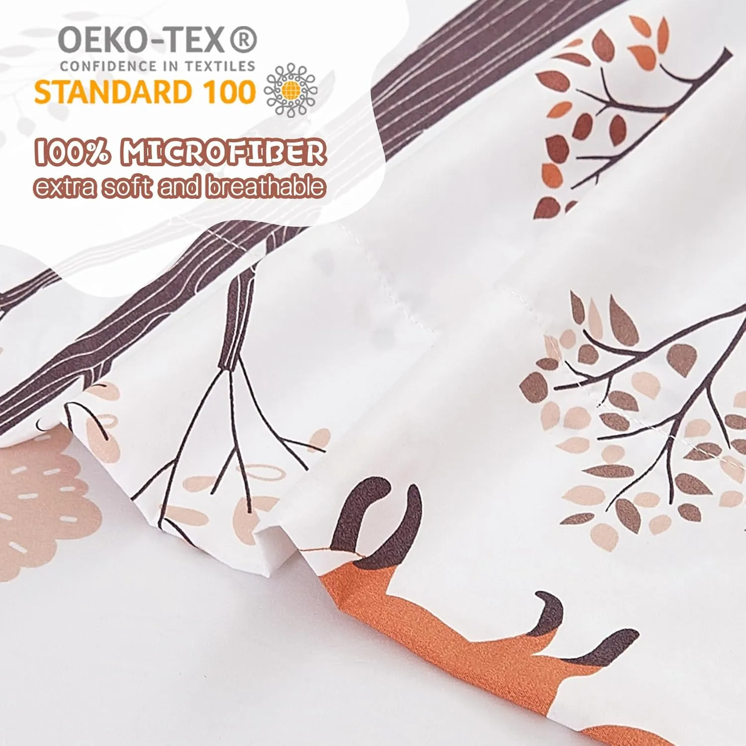 Yibeizi Woodland Forest Kids Sheets Set Twin, Fall Animal Print Bedsheets Camper Themed Microfiber Deep Pocket Bed Sheet & Pillowcase Sets 3 Pieces