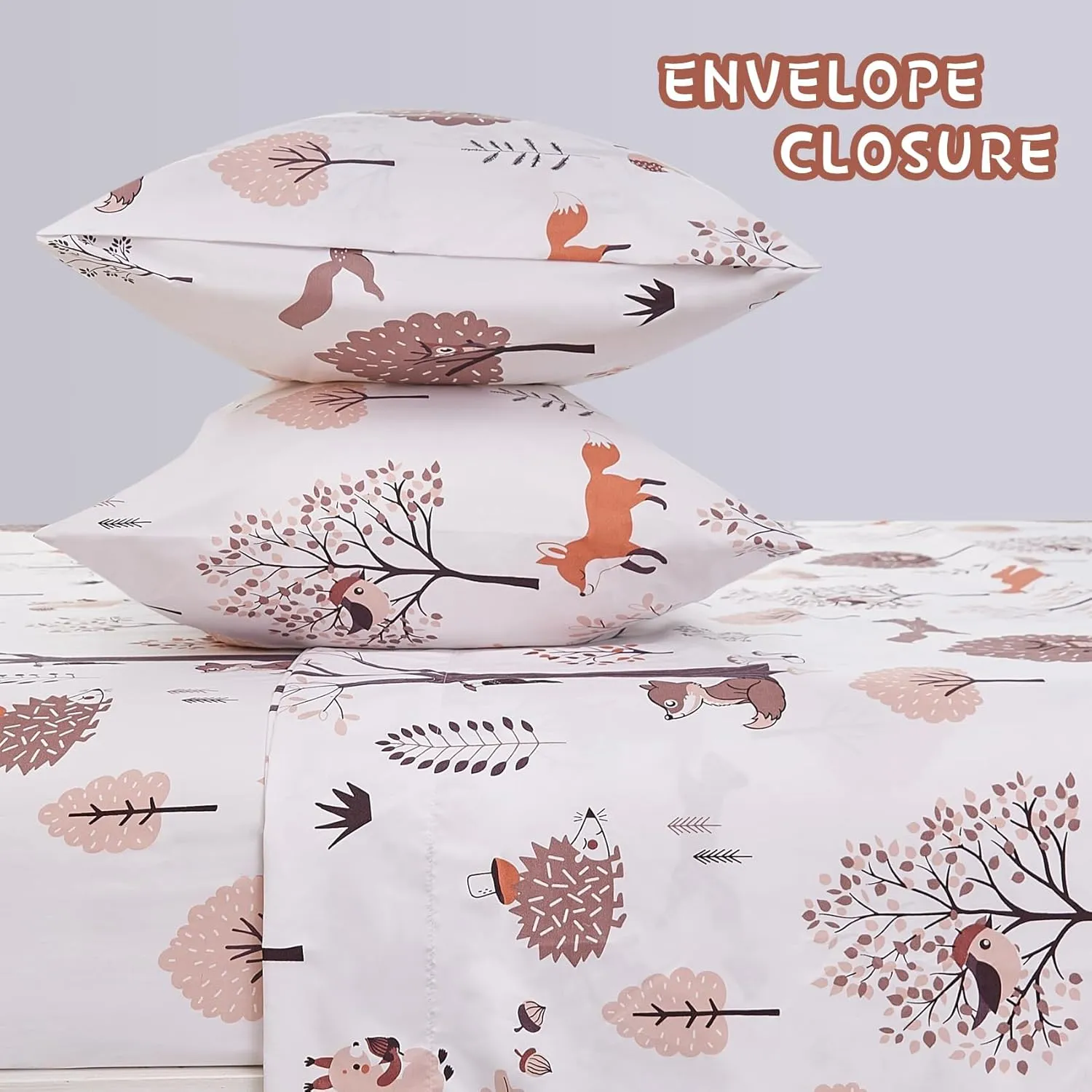 Yibeizi Woodland Forest Kids Sheets Set Twin, Fall Animal Print Bedsheets Camper Themed Microfiber Deep Pocket Bed Sheet & Pillowcase Sets 3 Pieces