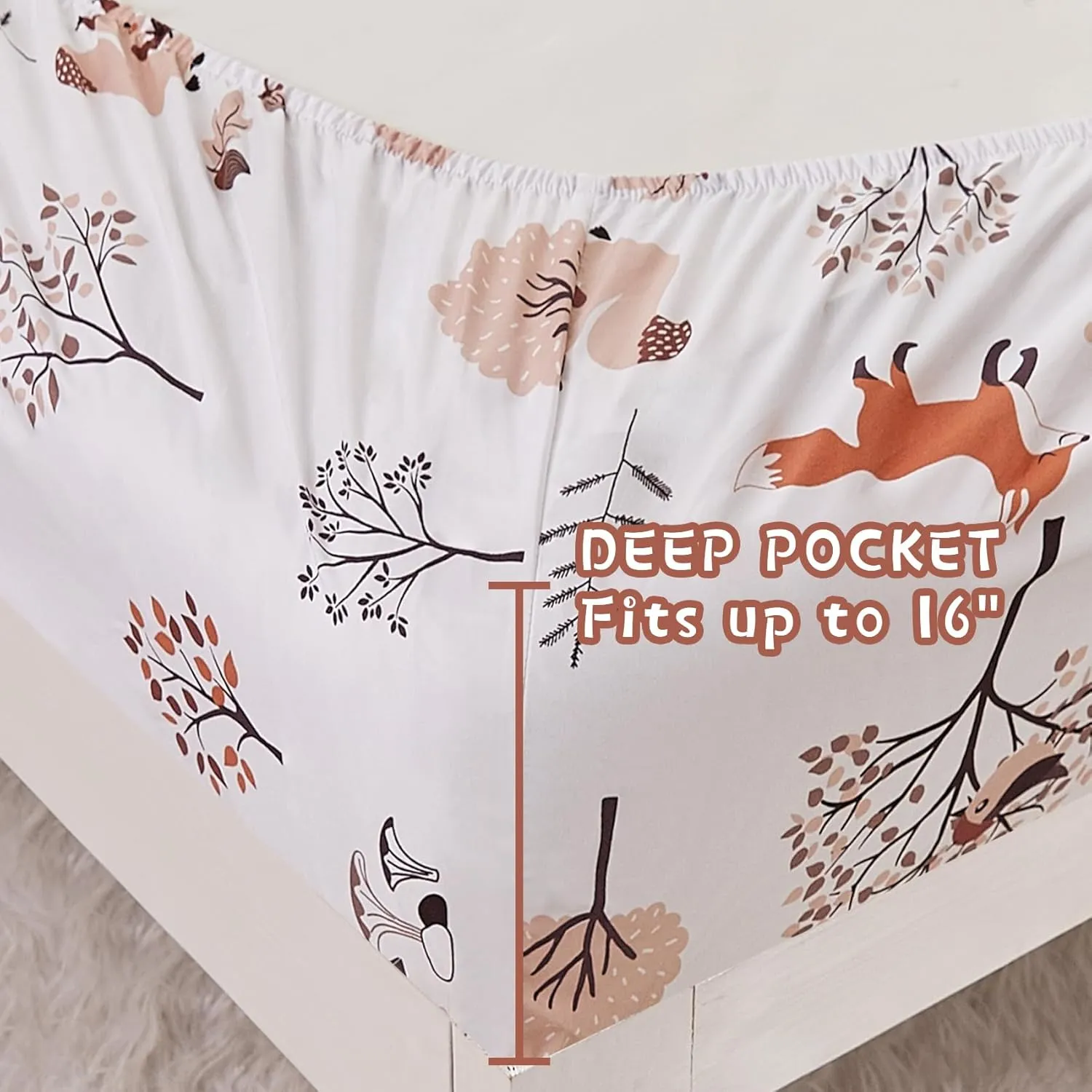 Yibeizi Woodland Forest Kids Sheets Set Twin, Fall Animal Print Bedsheets Camper Themed Microfiber Deep Pocket Bed Sheet & Pillowcase Sets 3 Pieces