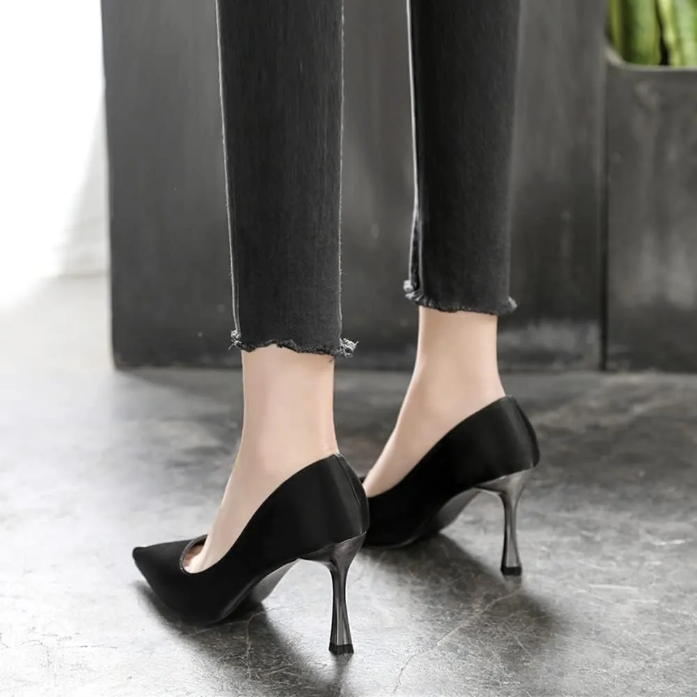 YooPrettyz Women Pointed Toe High Heels Satin Formal Dressy Pumps Shoes Classic Bridal Wedding Party Shoes