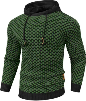 Zaitun Mens Hooded Sweatshirt Long Sleeve Solid Knitted Hoodie Pullover Sweater
