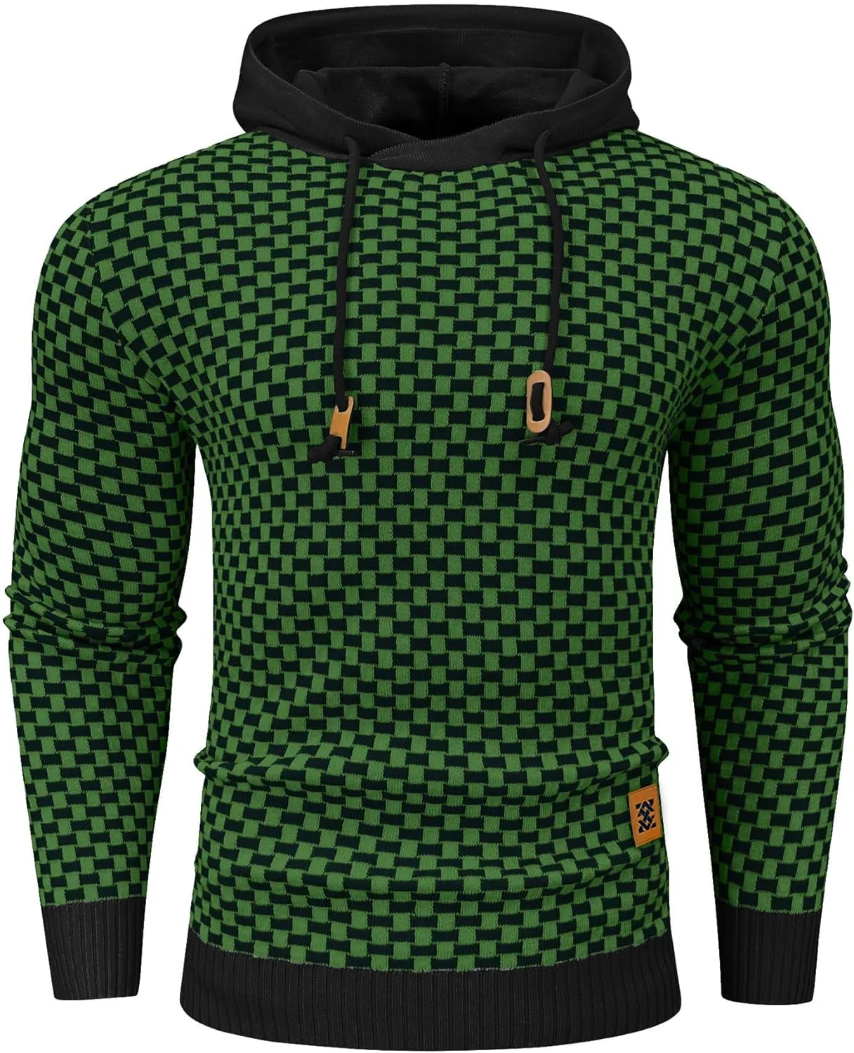 Zaitun Mens Hooded Sweatshirt Long Sleeve Solid Knitted Hoodie Pullover Sweater