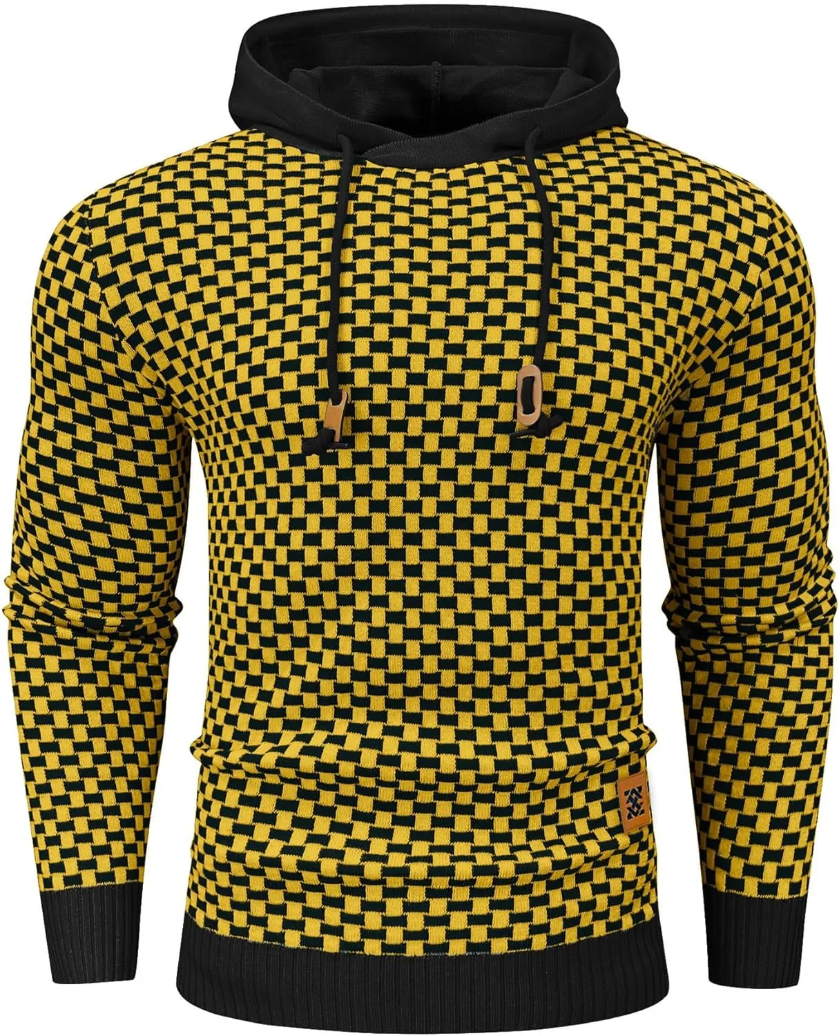 Zaitun Mens Hooded Sweatshirt Long Sleeve Solid Knitted Hoodie Pullover Sweater