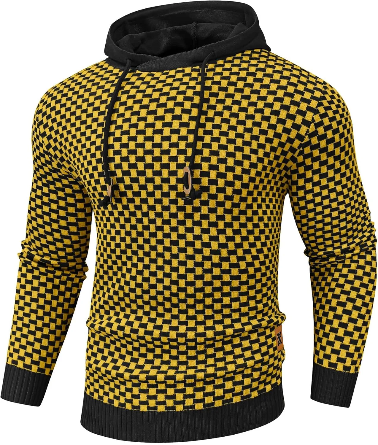 Zaitun Mens Hooded Sweatshirt Long Sleeve Solid Knitted Hoodie Pullover Sweater