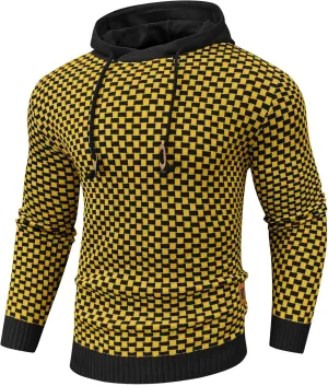 Zaitun Mens Hooded Sweatshirt Long Sleeve Solid Knitted Hoodie Pullover Sweater