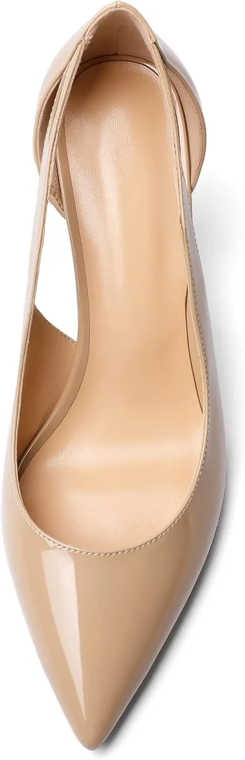 Zamikoo Women's Pointed Toe Slip On 3.5 Inch High Heel Pumps, Sexy Cut Out Stiletto Heels, High Heeled Dress Shoes for Casual Dress Office Event