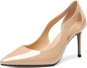 Zamikoo Women's Pointed Toe Slip On 3.5 Inch High Heel Pumps, Sexy Cut Out Stiletto Heels, High Heeled Dress Shoes for Casual Dress Office Event