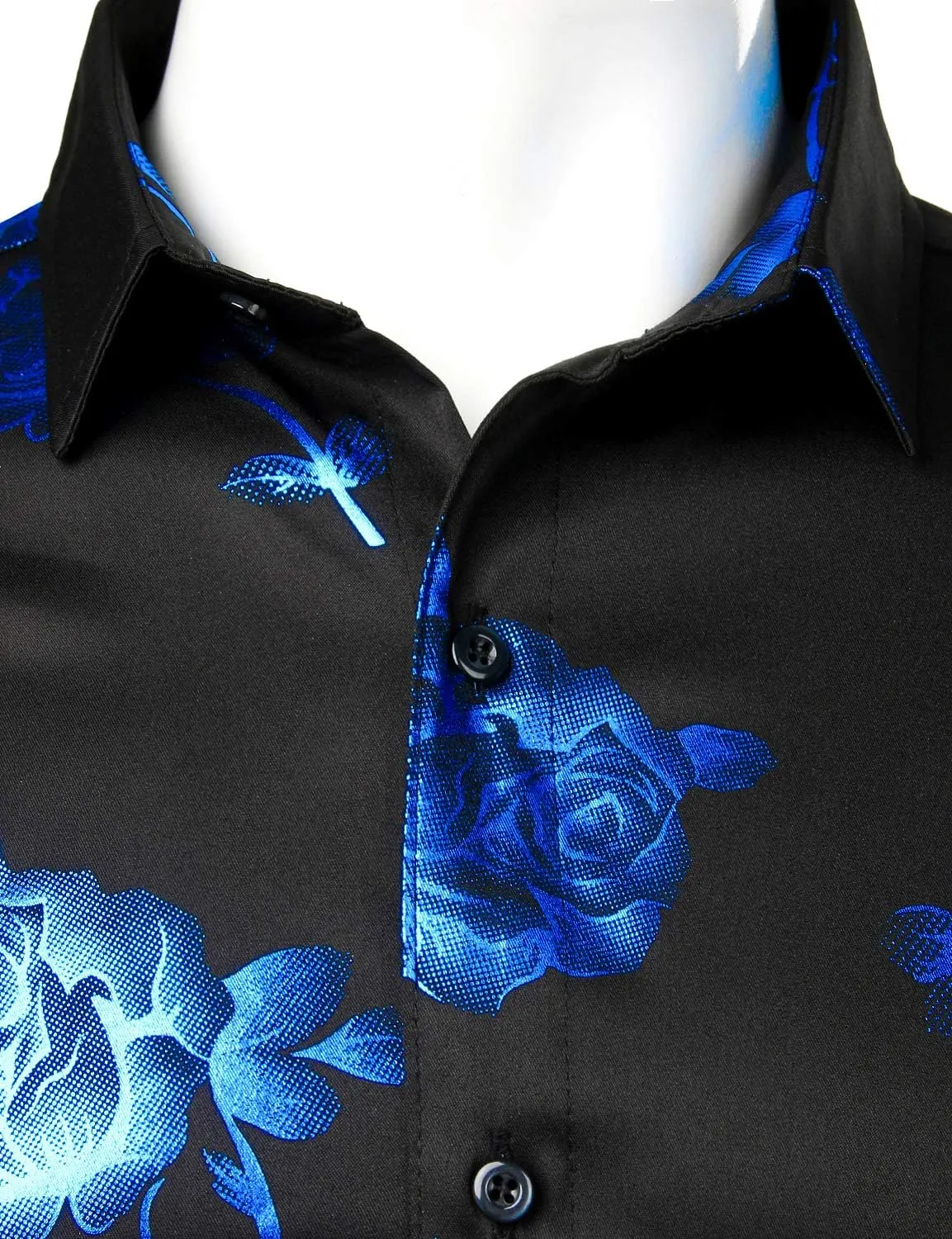 ZEROYAA Mens Hipster 3D Golden Rose Floral Printed Slim Fit Long Sleeve Button Down Dress Shirts
