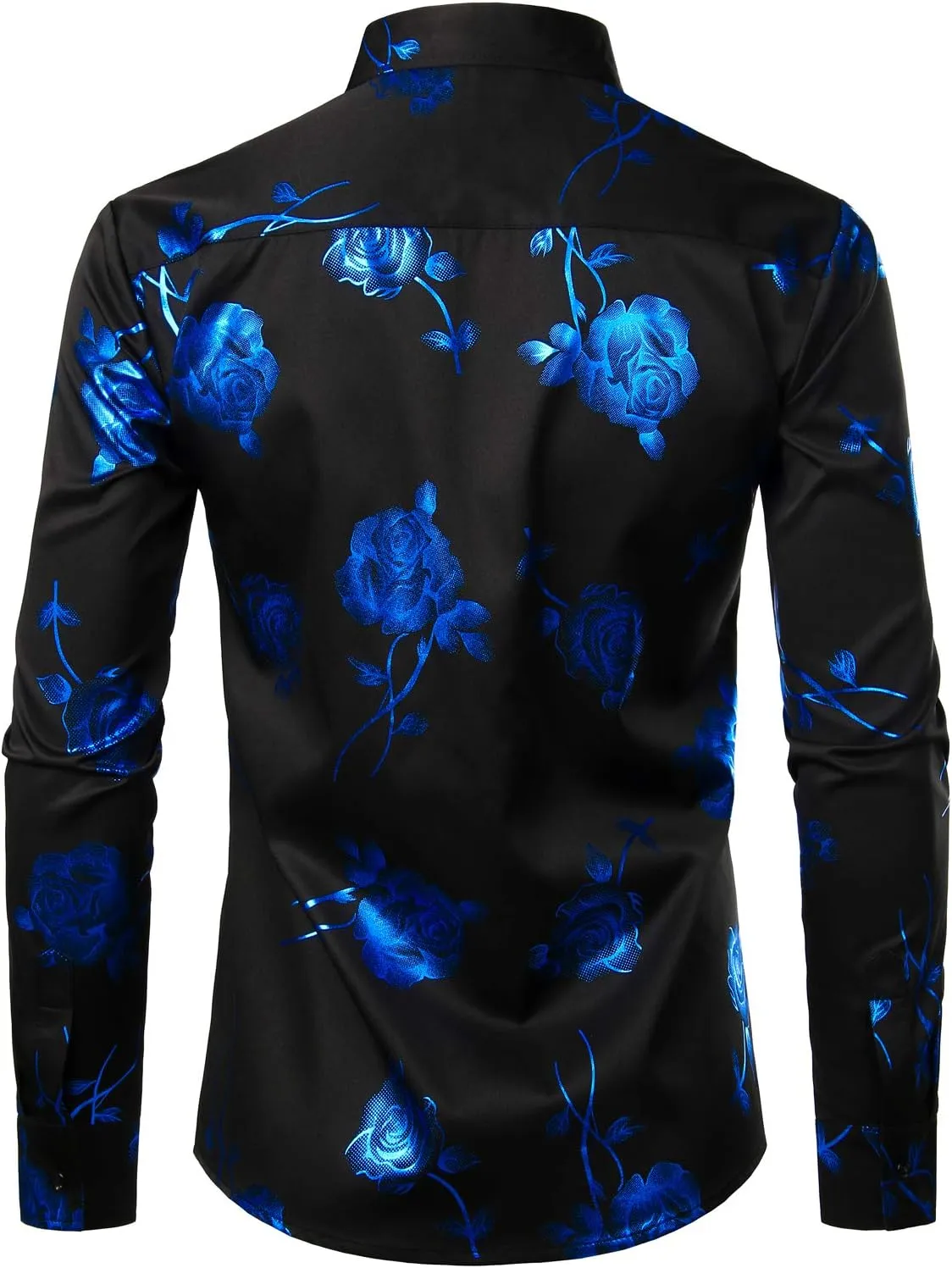 ZEROYAA Mens Hipster 3D Golden Rose Floral Printed Slim Fit Long Sleeve Button Down Dress Shirts