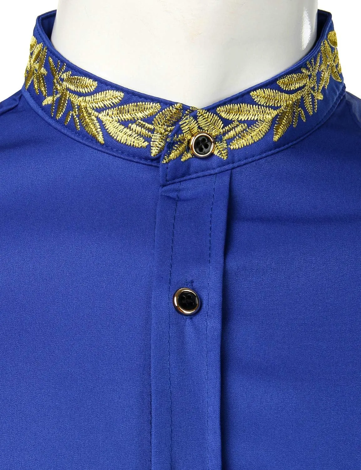 ZEROYAA Men's Luxury Gold Embroidery Design Slim Fit Long Sleeve Button Up Dress Shirts