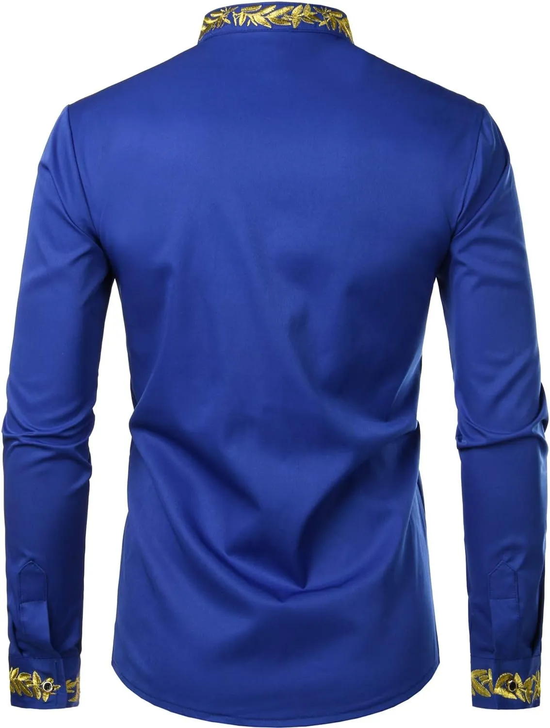 ZEROYAA Men's Luxury Gold Embroidery Design Slim Fit Long Sleeve Button Up Dress Shirts