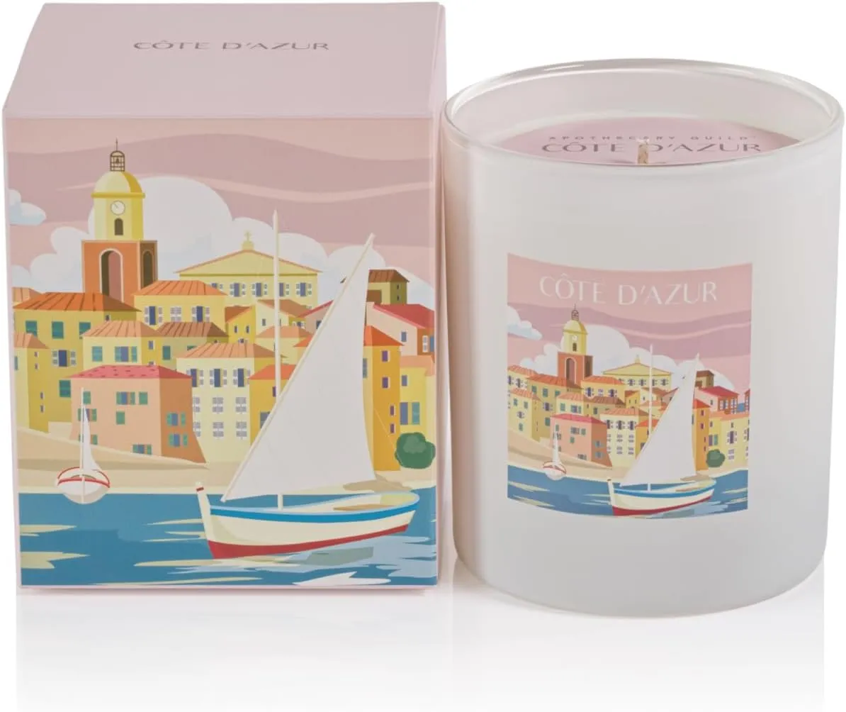 Zodax Scenes from Côte d'Azur Scented Jar Candles | Sea Salt & Tahitian Mist Fragrance | 7.5 Ounce | 50 Hour Burn Time (St. Tropez)