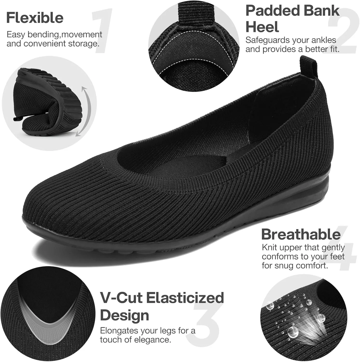 ZURIN Womens Knit Ballet Flats with Arch Support Comfortable Ballet Dressy Flats,Round Toe Slip On Flats Dress Shoes for Dressy Work Casual