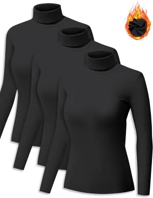 ZUTY 3 Pack Turtleneck Long Sleeve Shirts Thermal Underwear for Women Long Johns Winter Clothes Warm Base Layer Tops