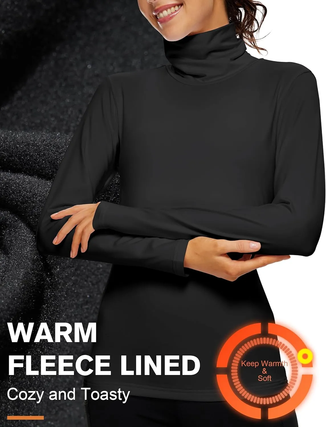 ZUTY 3 Pack Turtleneck Long Sleeve Shirts Thermal Underwear for Women Long Johns Winter Clothes Warm Base Layer Tops